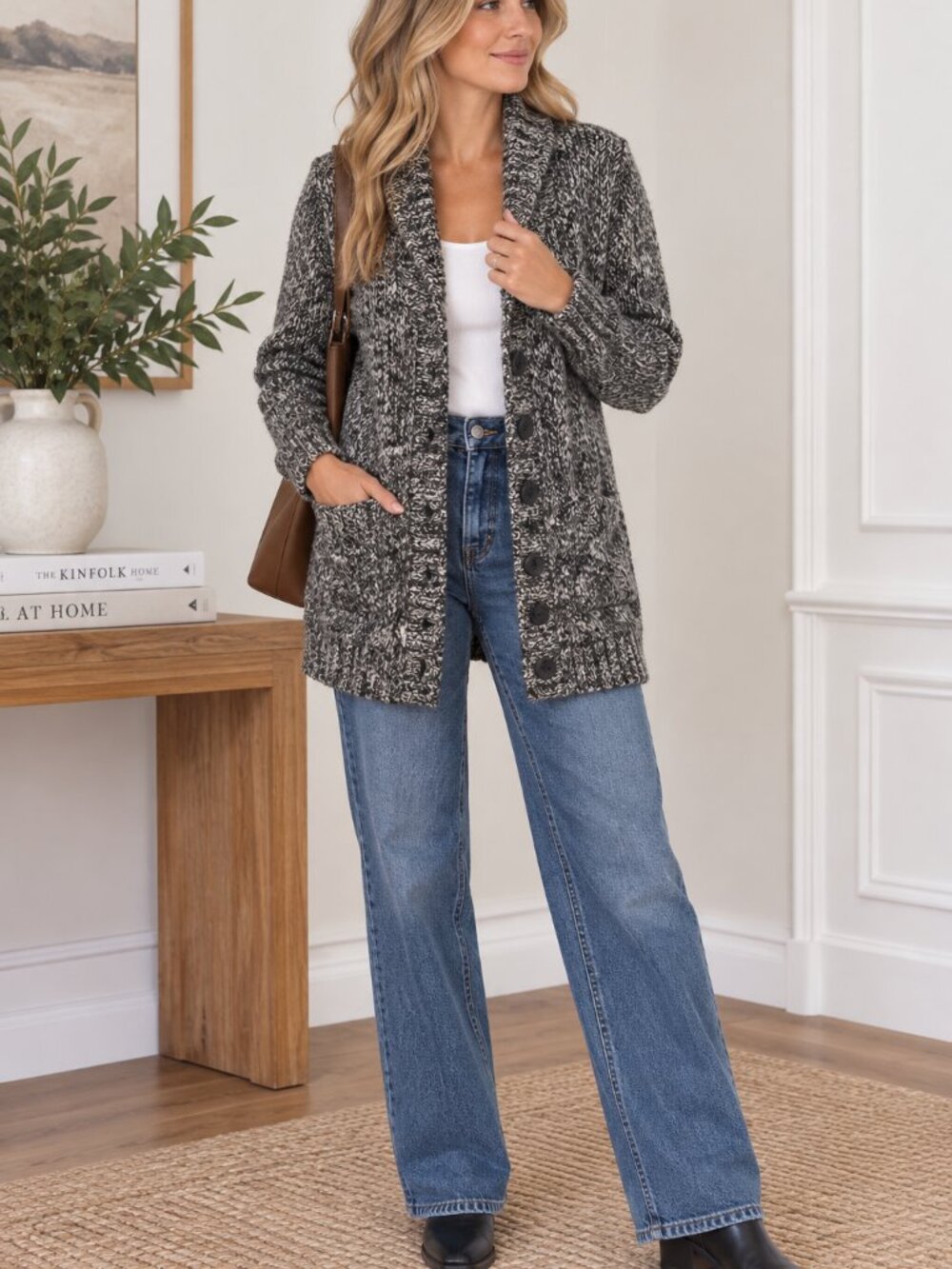 J.Crew Womens Y2K Marled Shawl Collar Cardigan Chunky Knit Preppy Grandpa 1474